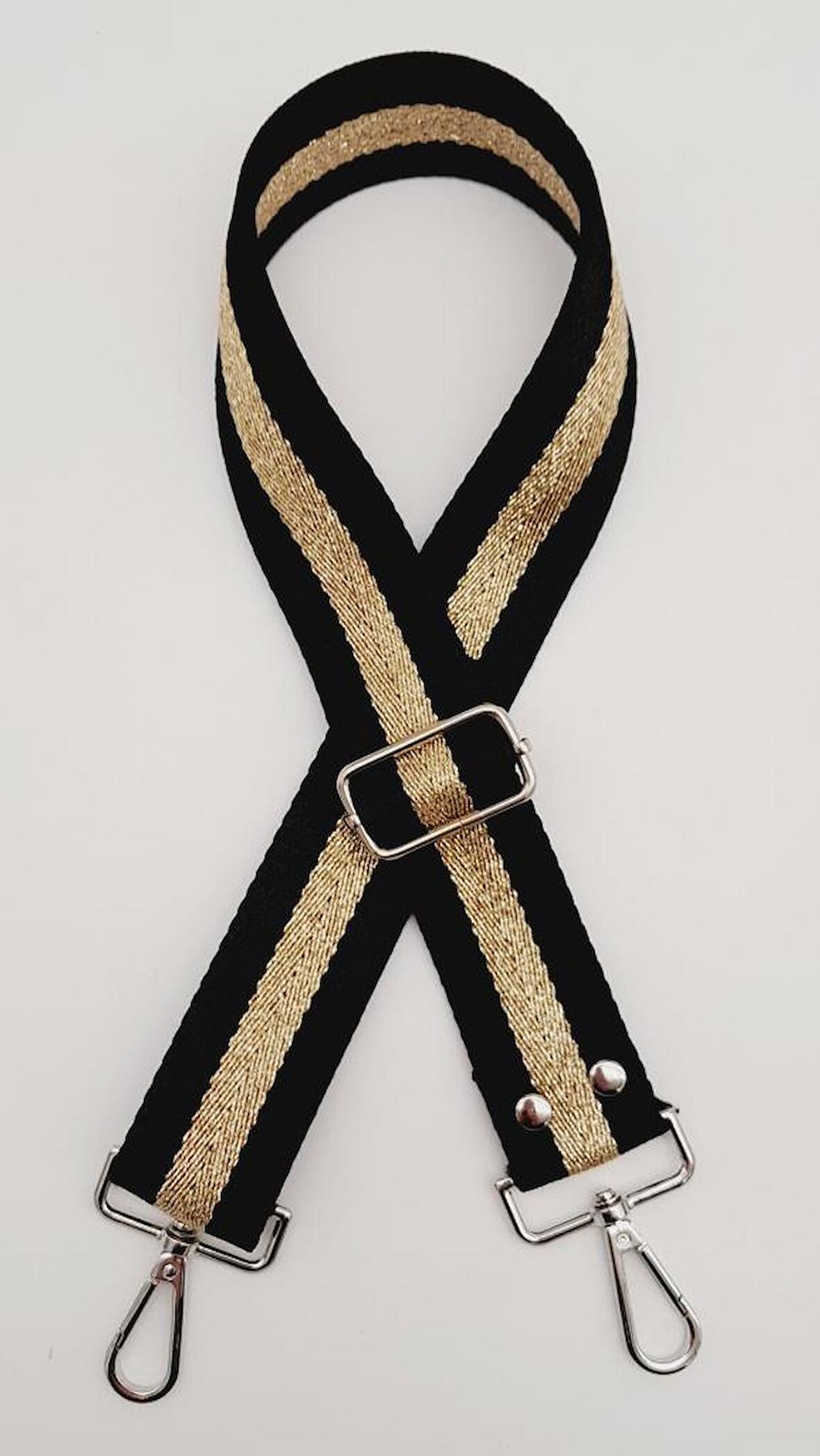 Polyester Kolon 120X4 Cm Siyah Renk Simli Gümüş Metalli