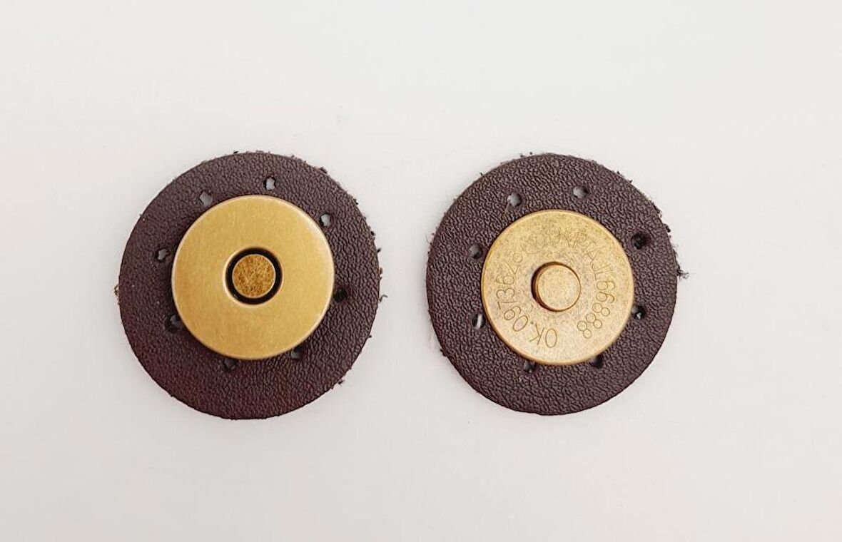 Kahverengi Suni Derili Mıknatıslı Çıtçıt Antik Metalli