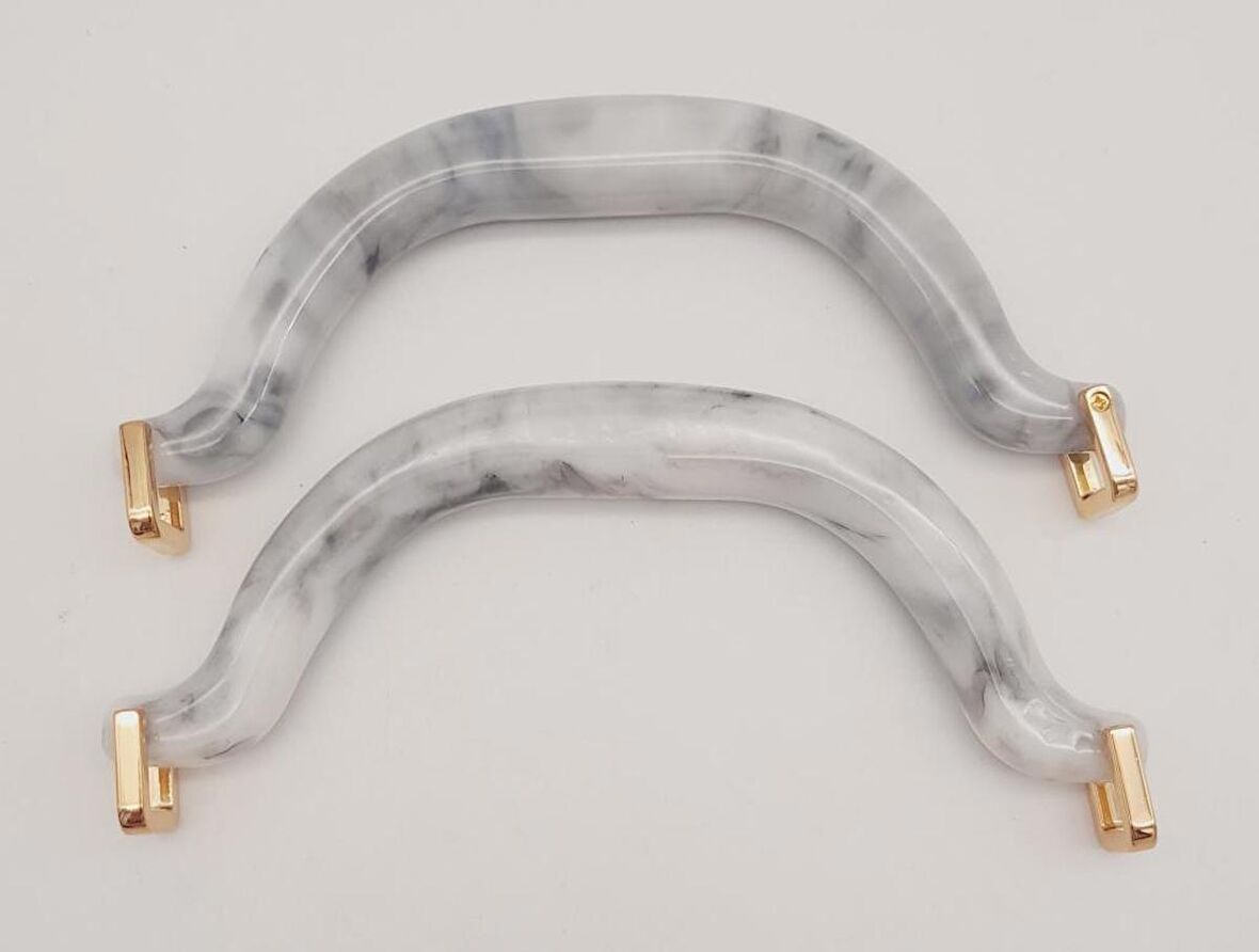 Akrilik Gri Renk Mermer Desen Light Gold Halkalı Çanta Tutma Sapı