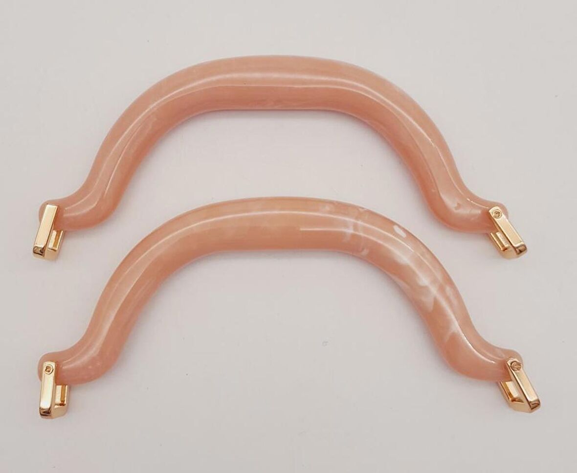 Akrilik Pudra Renk Mermer Desen Light Gold Halkalı Çanta Tutma Sapı