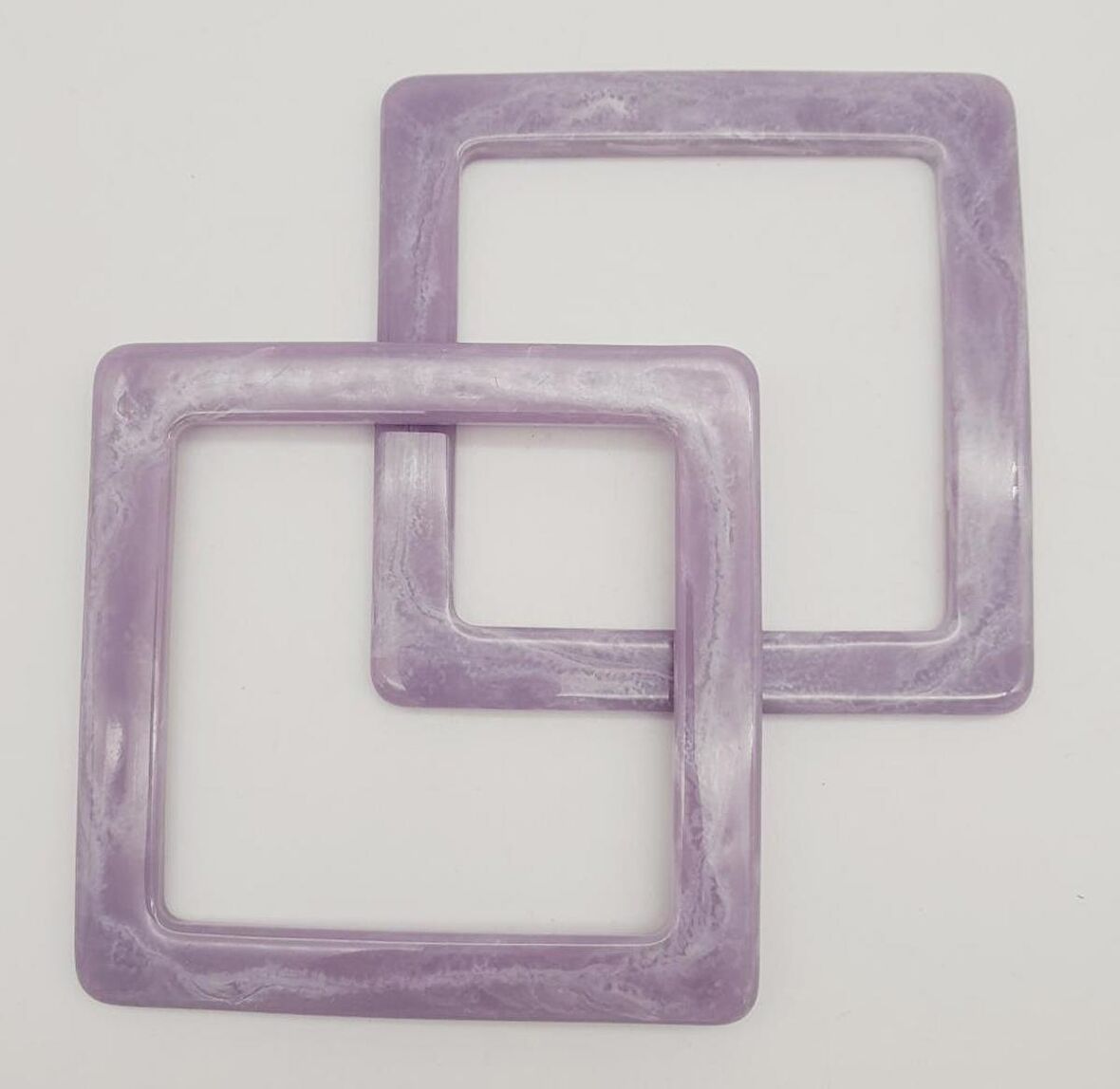 Kare Akrilik Lila Renk Mermer Desen Çanta Sapı