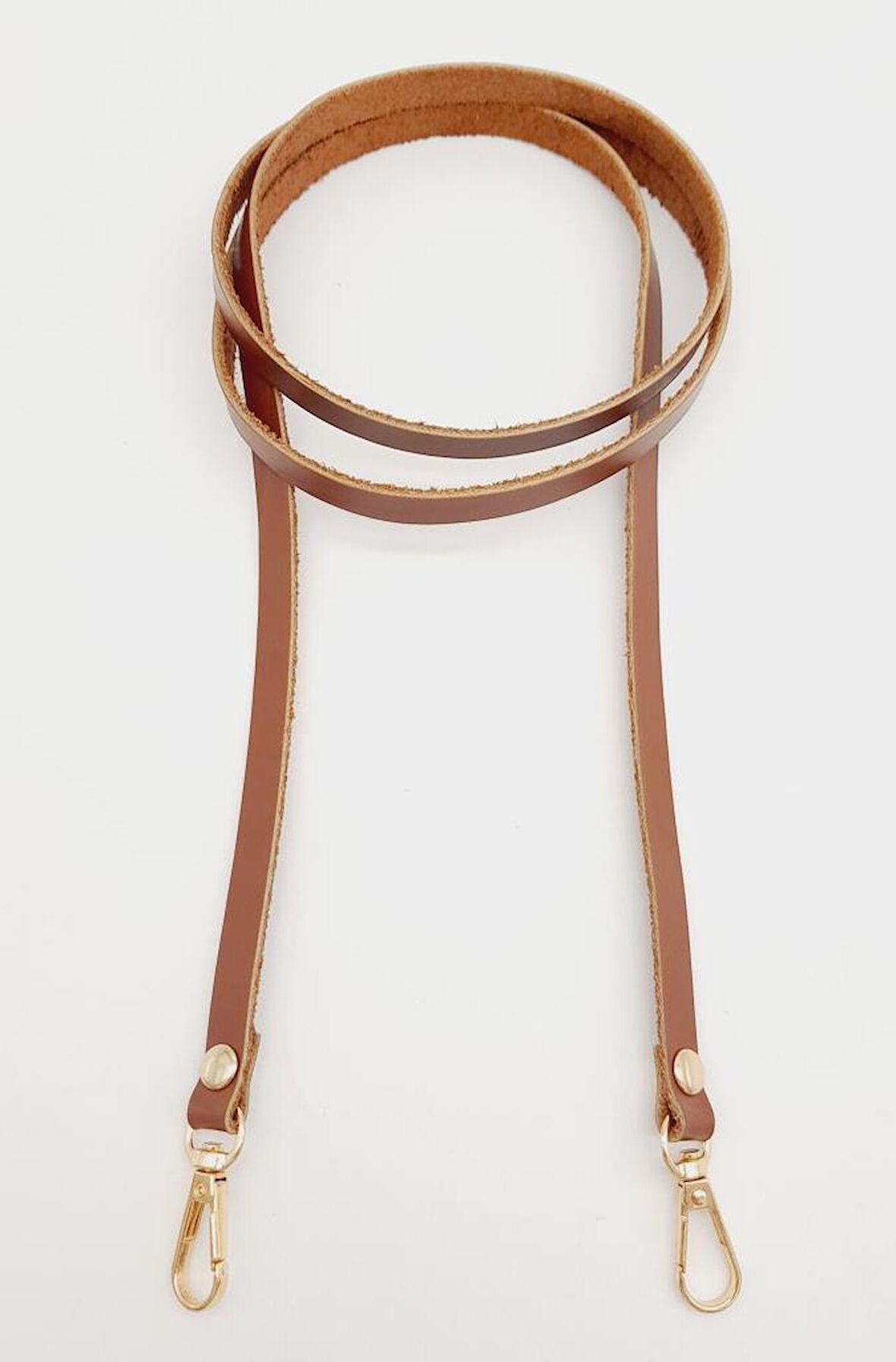 Gerçek Deri Spagetti Model Sütlü Kahve Light Gold Metal Çanta Sapı