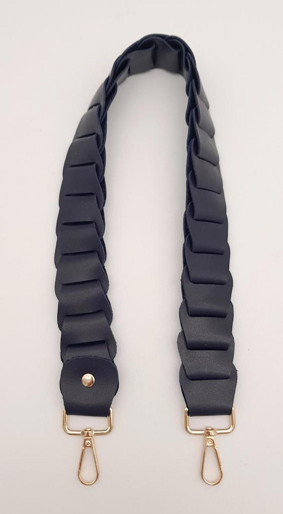 62 cm Yassı Örgü Model Suni Deri Lacivert Çanta Sapı Light Gold Metalli