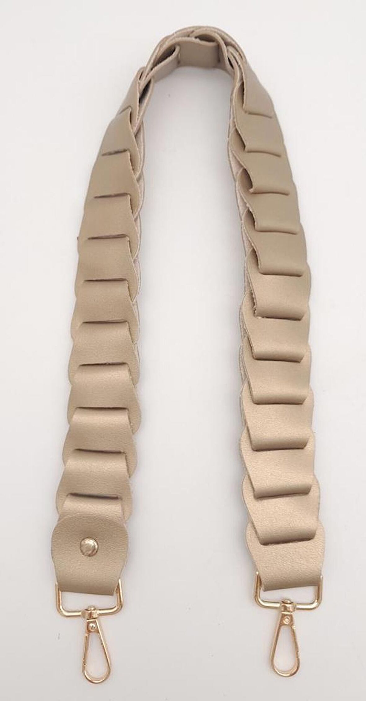 62 cm Yassı Örgü Model Suni Deri Gold Renk Çanta Sapı Light Gold Metalli