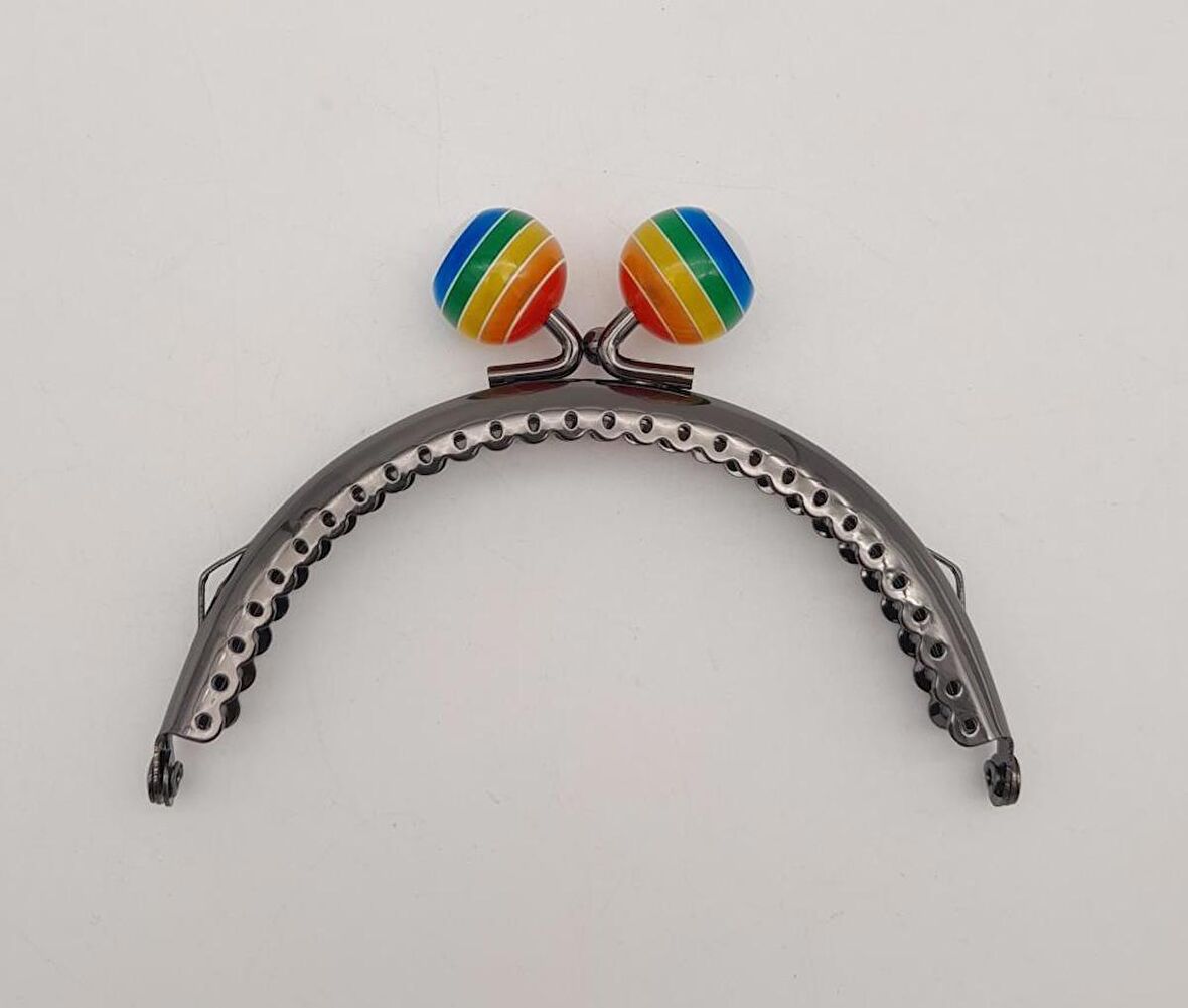 10.5 cm Renkli Şeker Başlıklı Cüzdan Çanta Klipsi Bursu Füme Metal