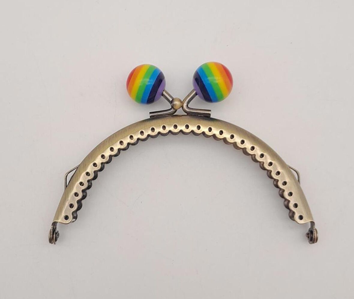 10.5 cm Renkli Şeker Başlıklı Cüzdan Çanta Klipsi Bursu Antik Metal