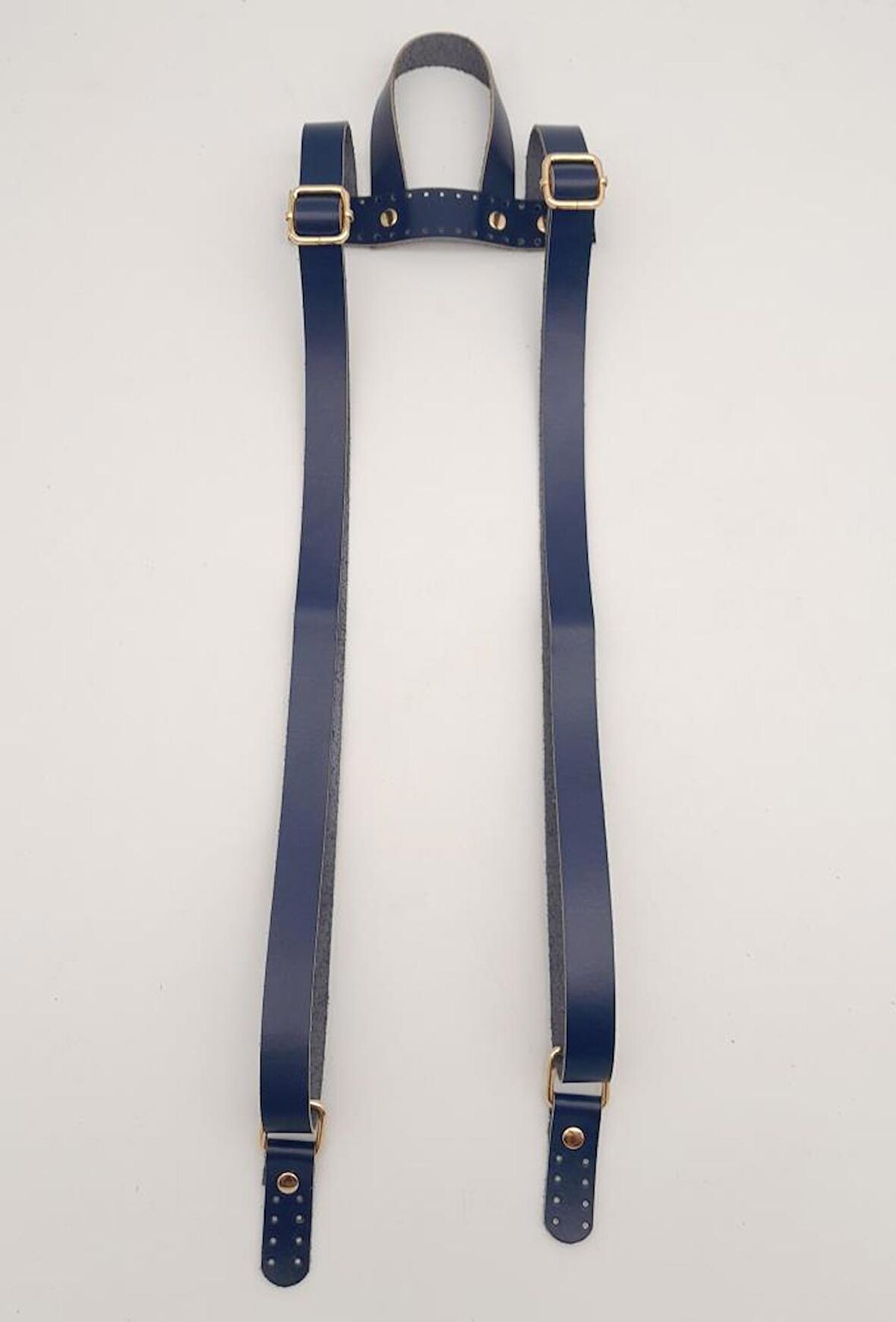 Gerçek Deri Lacivert Renk Sırt Çanta Sapı Light Gold Metalli