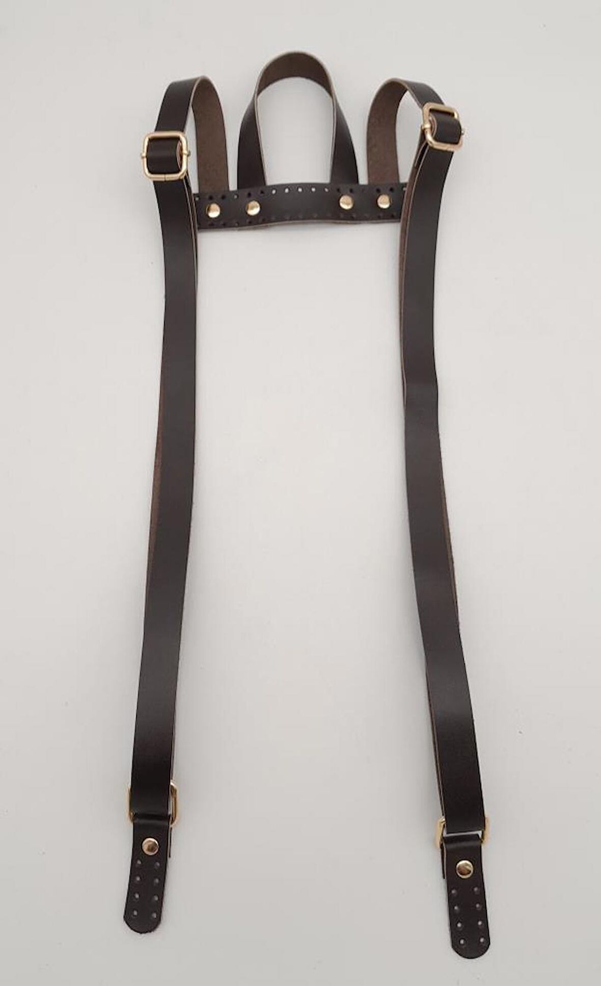 Gerçek Deri Kahverengi Sırt Çanta Sapı Light Gold Metalli