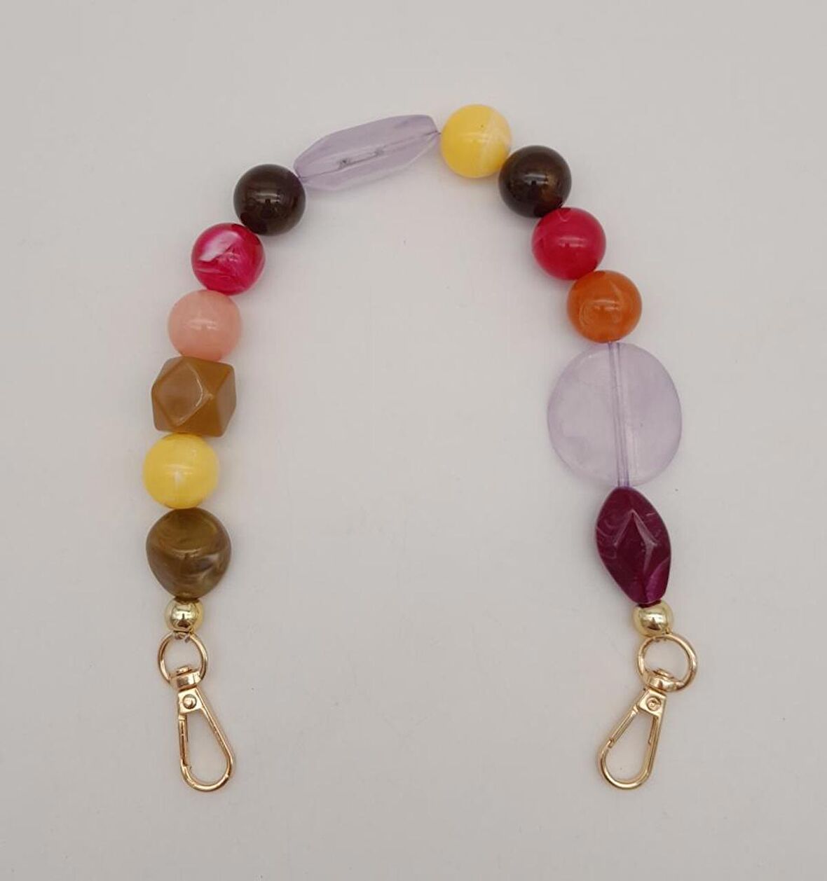 39 cm Kancalı Renkli Akrilik Zincir Light Gold Metalli