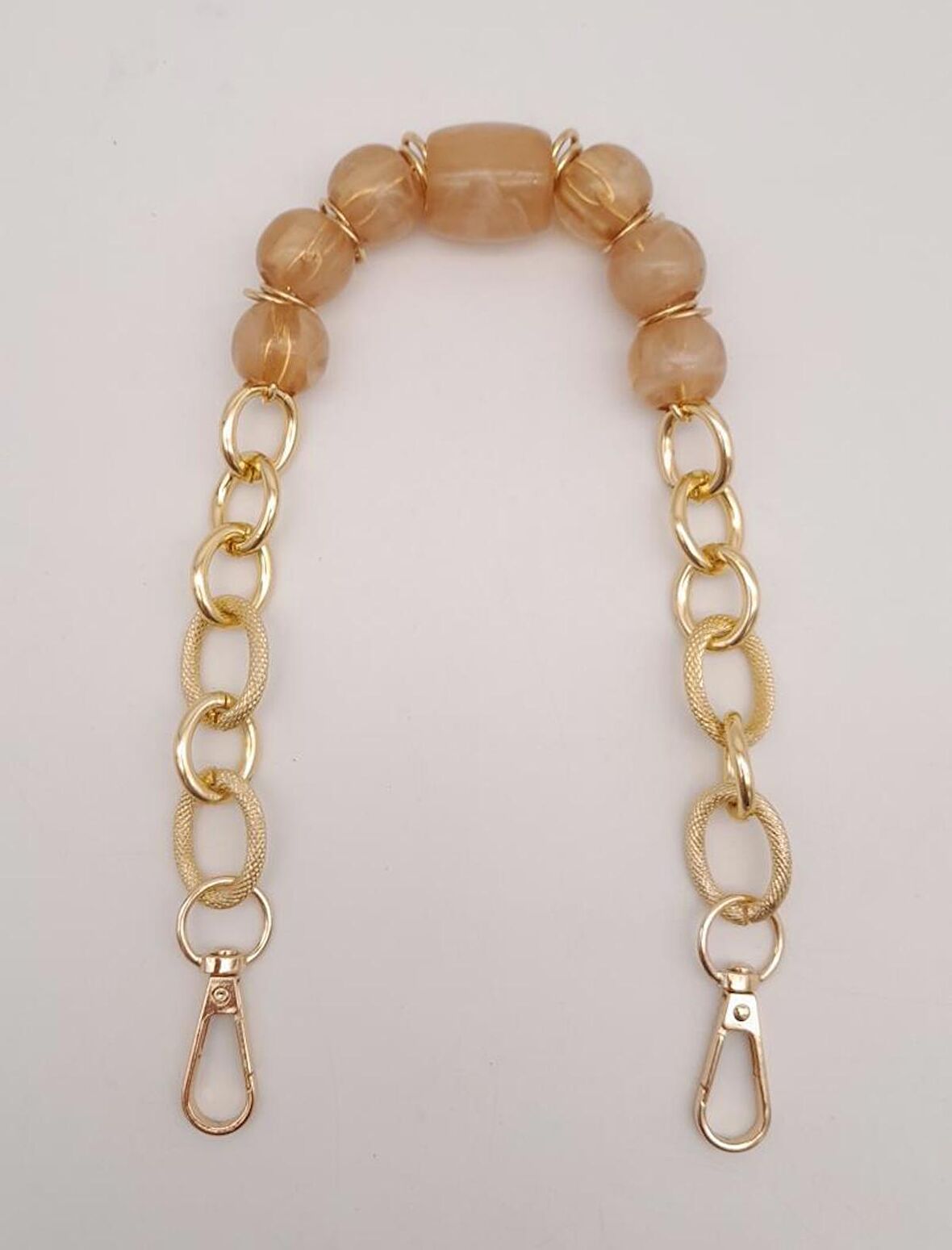 42 cm Kancalı Sütlü Kahve Renk Akrilik Zincir Light Gold Metalli