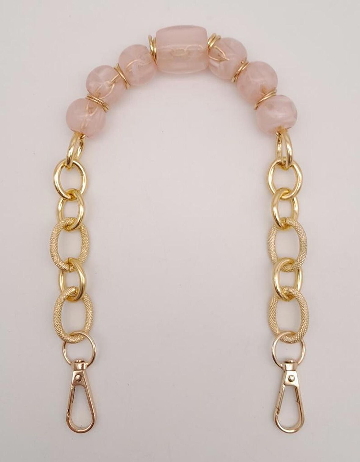 42 cm Kancalı Pudra Renk Akrilik Zincir Light Gold Metalli