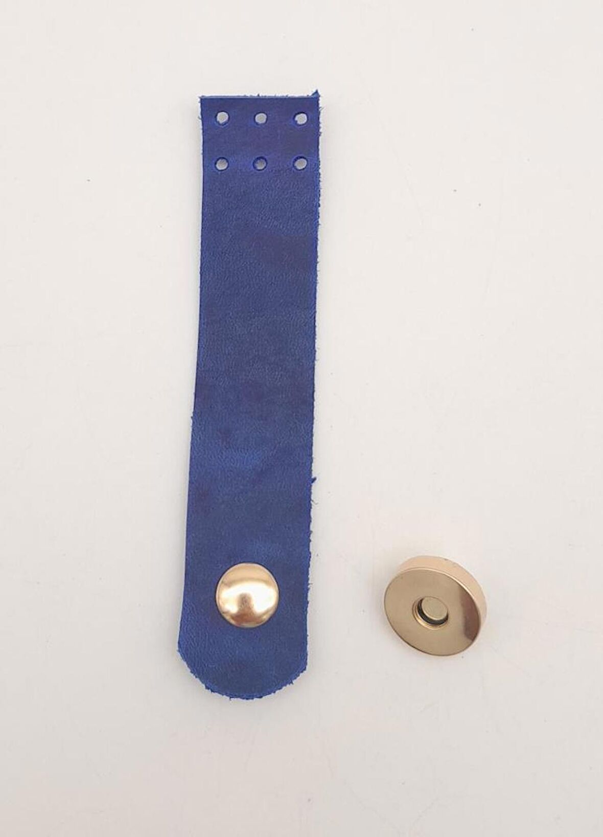 11x2.3 cm Crazy Oil Saks Mavi Gerçek Deri Düz Çanta Kapağı Light Gold Metalli