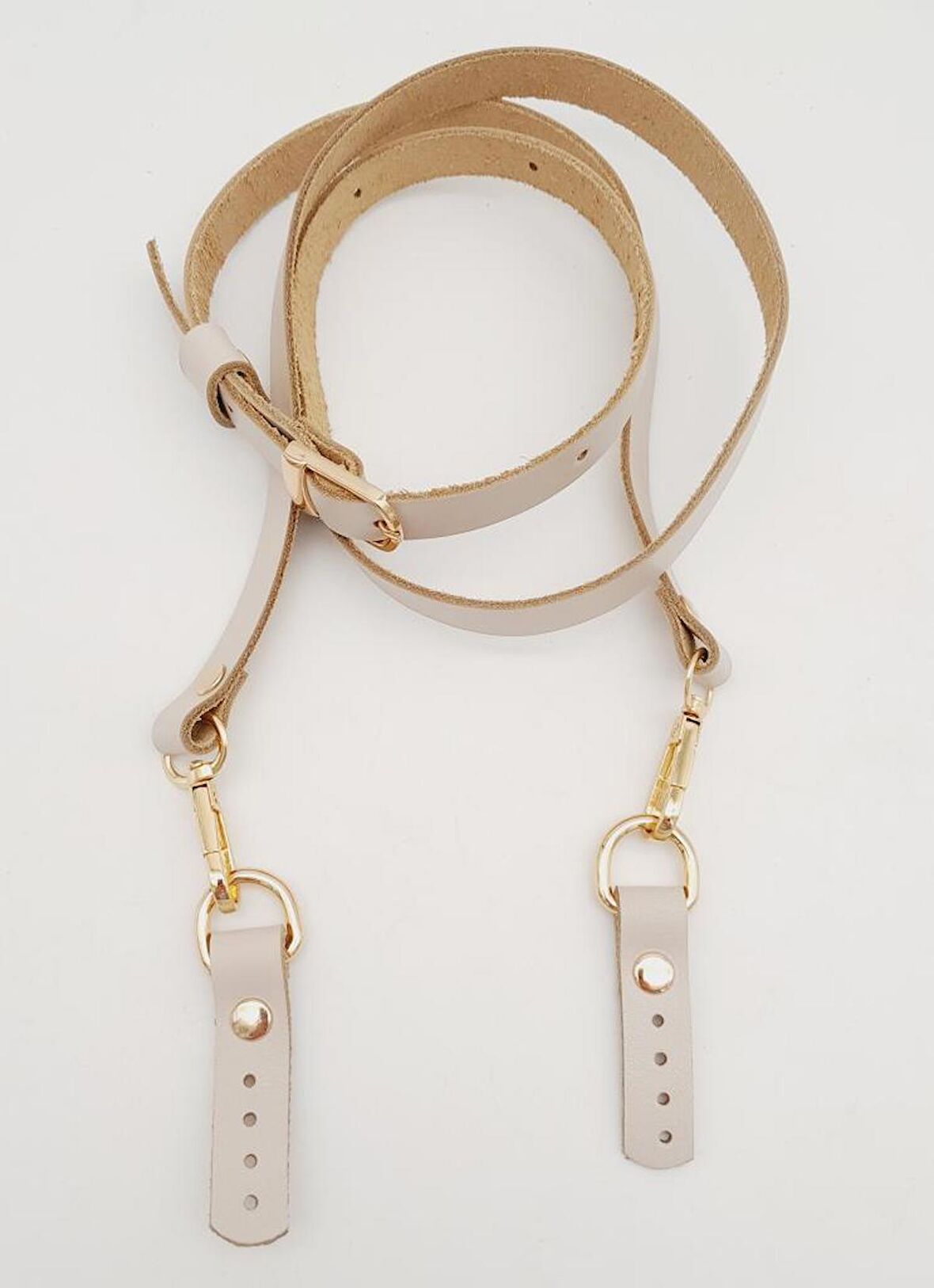 130X1.5 Cm Bej Gerçek Deri Light Gold Tokalı Çanta Sapı