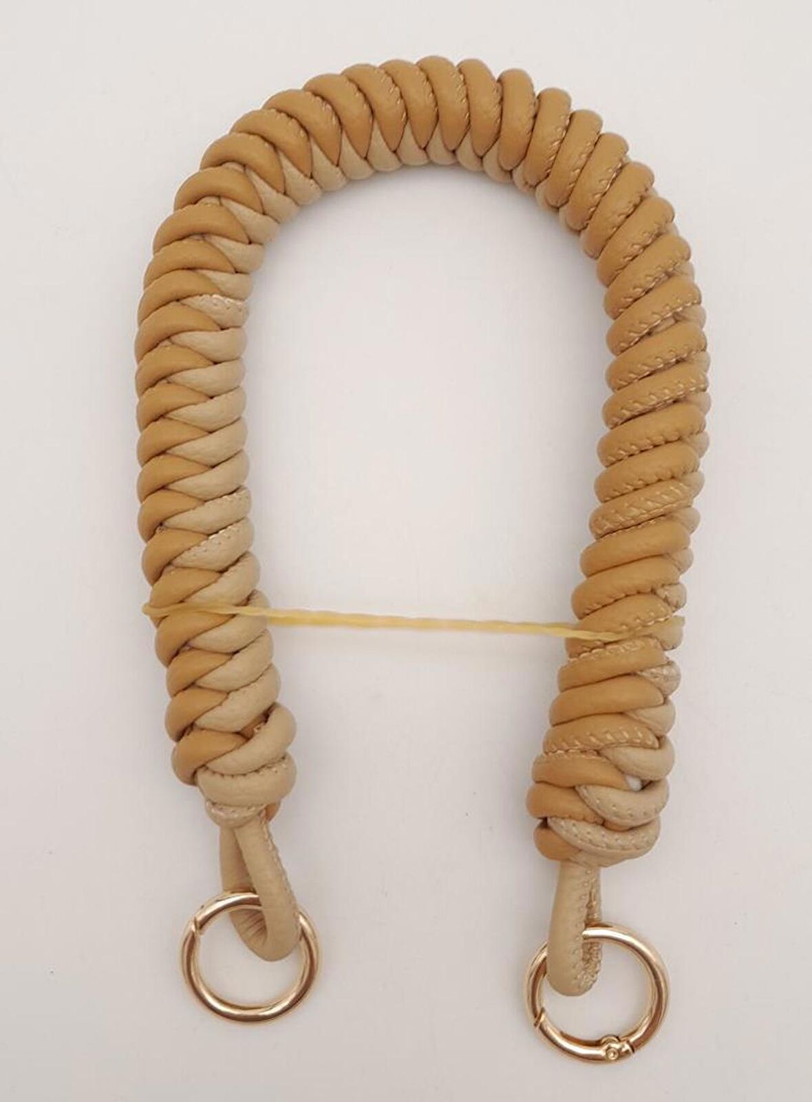 42 cm Bej Sütlü Kahve Renk Örgü Model Suni Deri Çanta Sapı Light Gold Metalli