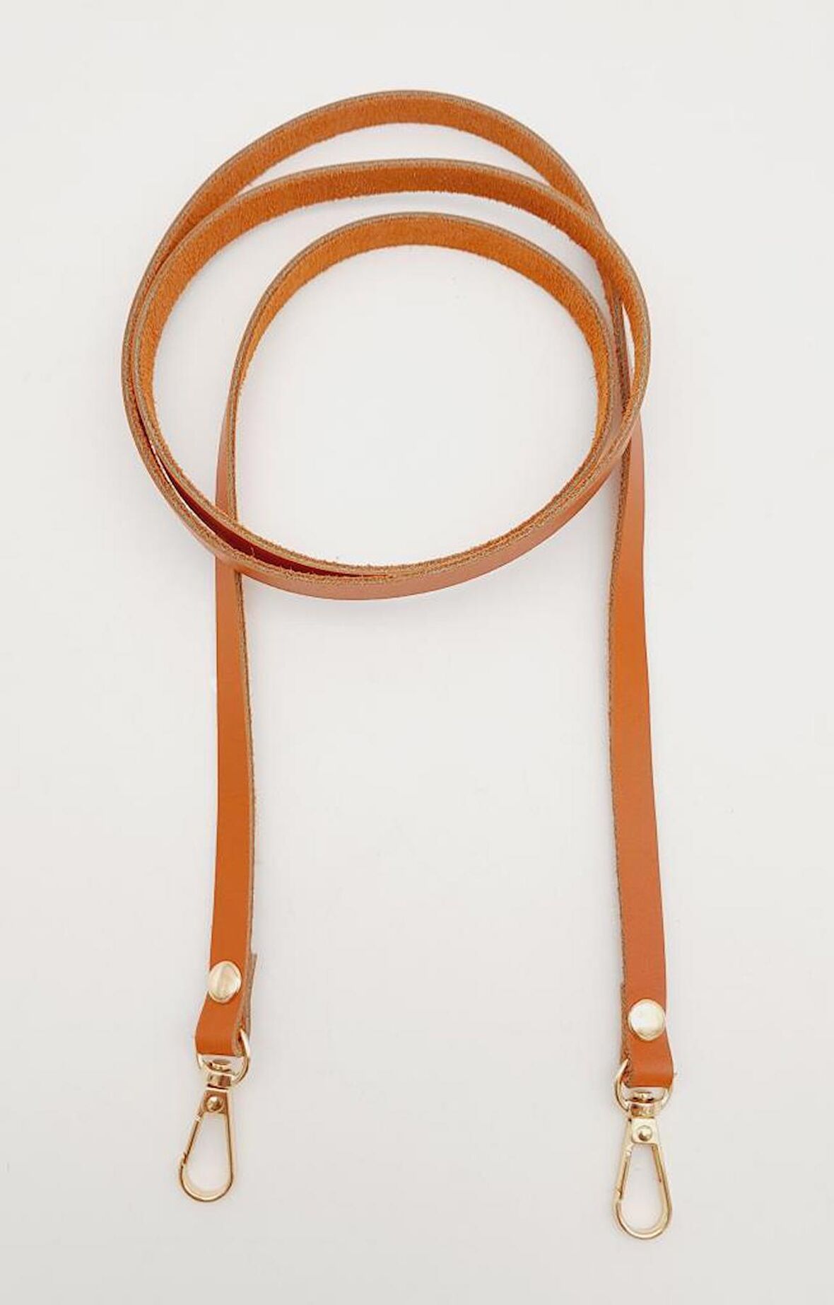 Gerçek Deri Spagetti Model Turuncu Taba Light Gold Metal Çanta Sapı