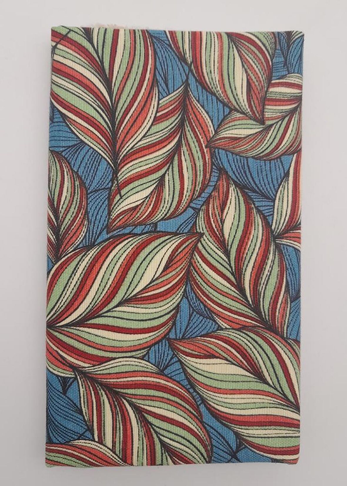 90X50 Cm Duck Astarlık Kumaş Sarma Yaprak Mavi Yeşil Desenli No:18