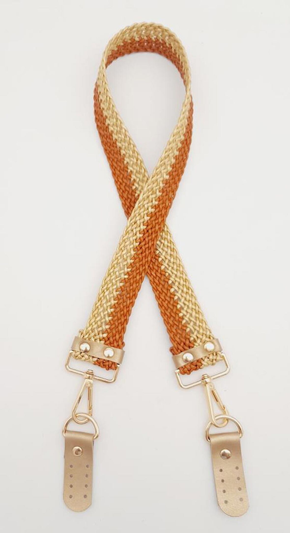 Gold Taba Renk Böceli Deri Hasır Örgü Çanta Sapı Light Gold Metalli