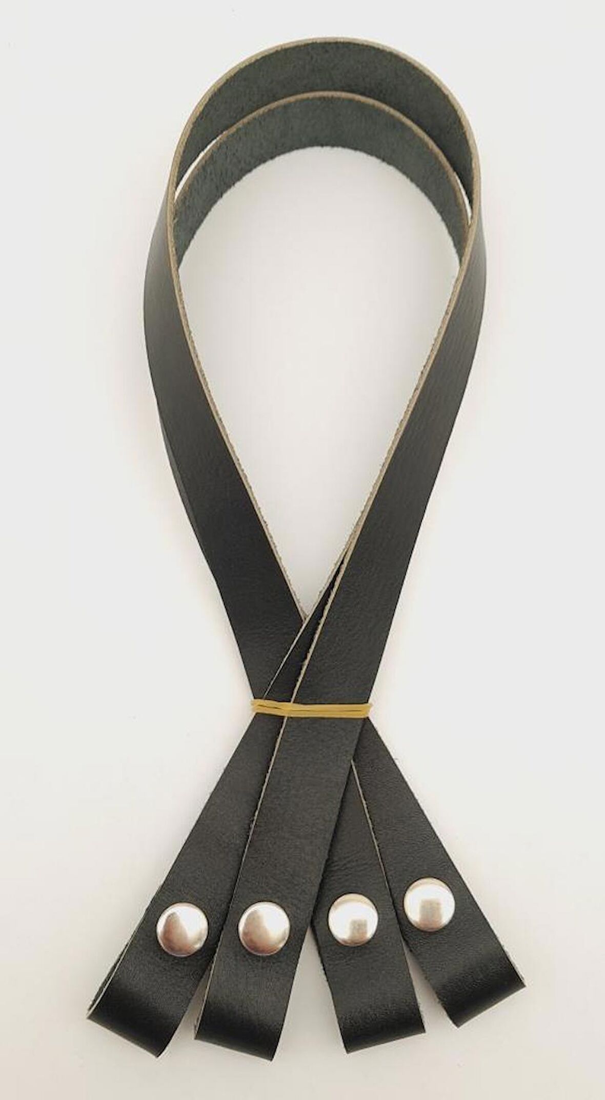 Gerçek Deri Çıtçıtlı Çanta Sapı Siyah Renk Gümüş Metalli