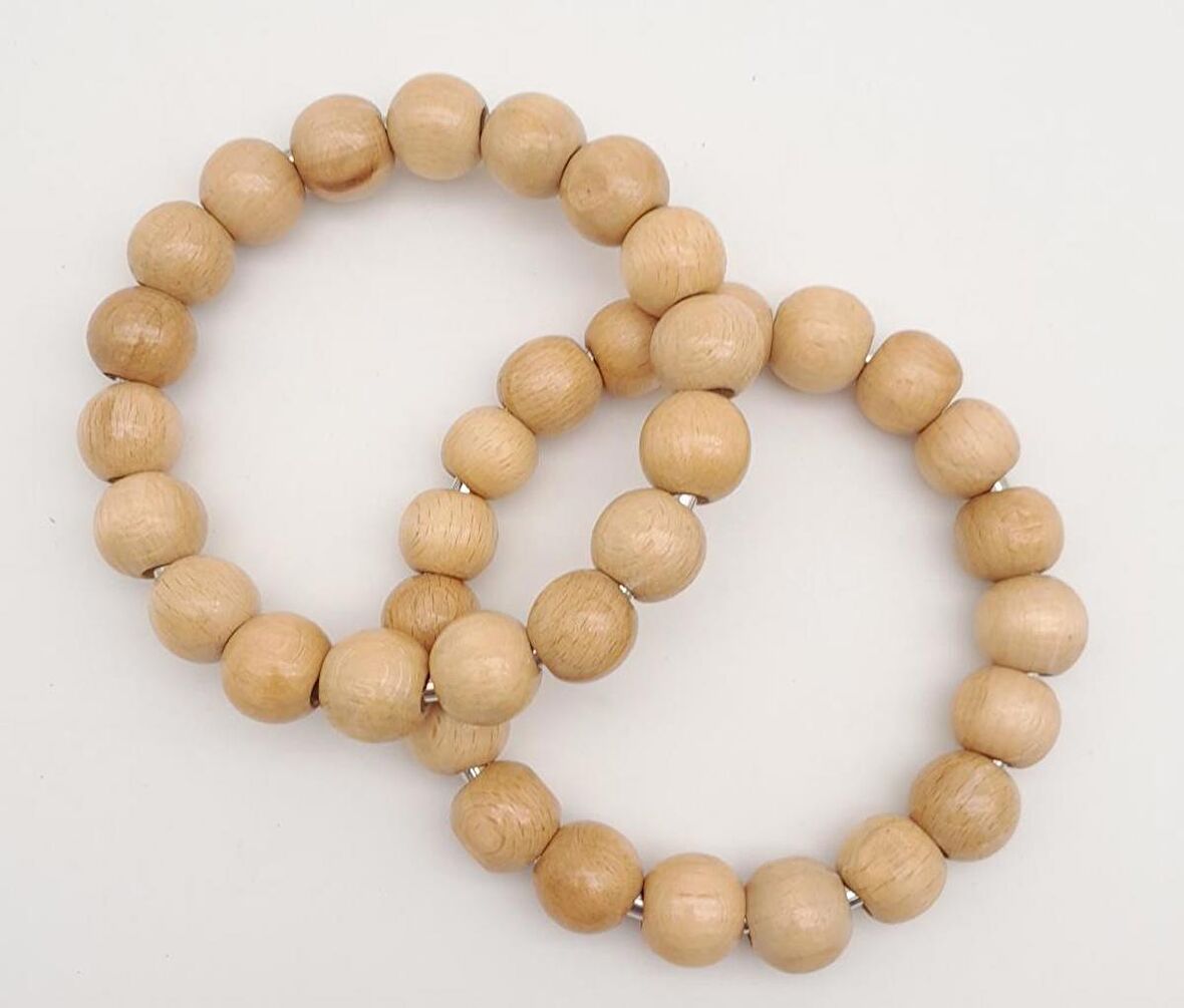 12 cm Ahşap Boncuklu Bilezik Model Açık Ahşap Renk Çift Sap