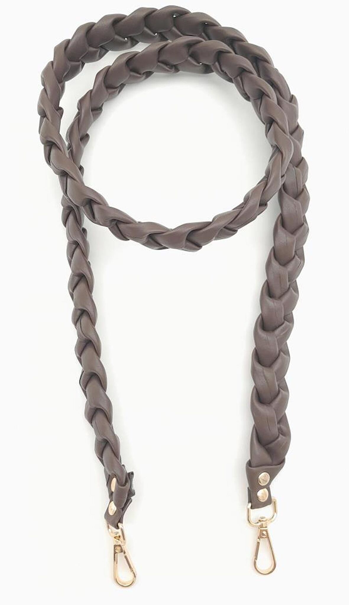 130 cm Örgü Model Kahverengi Suni Deri Çanta Sapı Light Gold Metalli