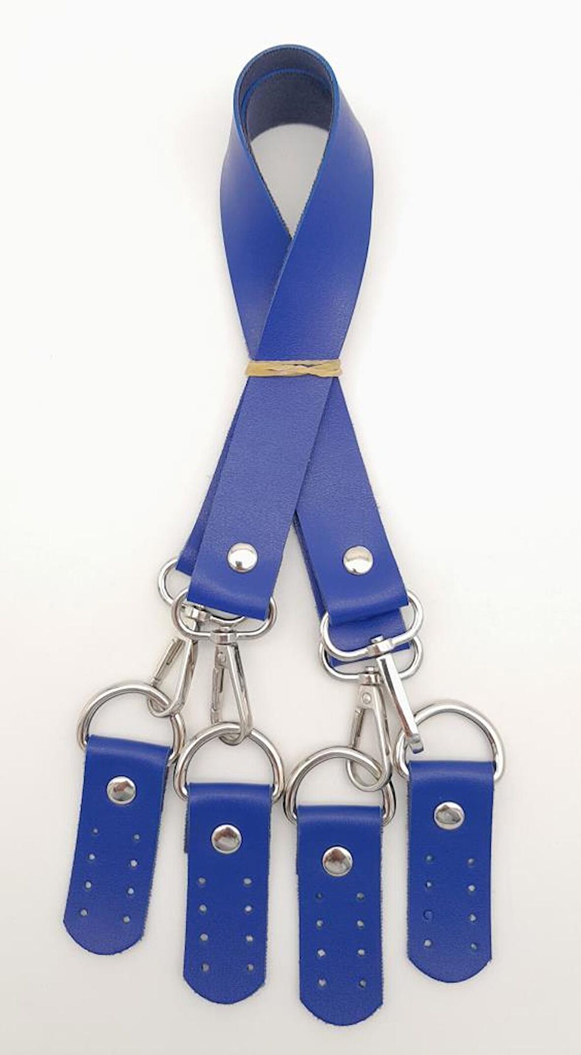 Suni Deri 55 Cm Misu Model Çift Sap Mavi Renk Gümüş Metal