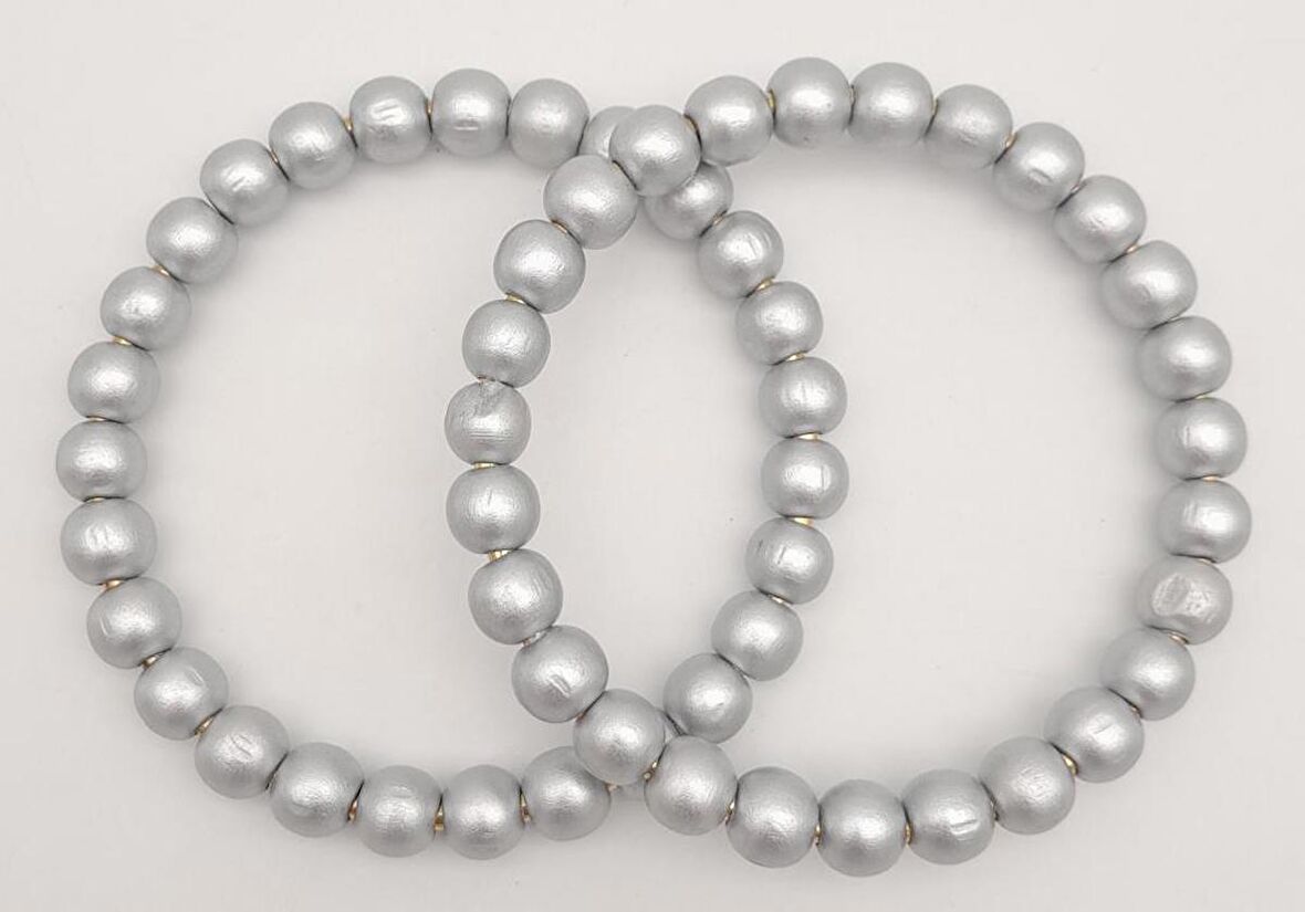 12 cm Ahşap Boncuklu Bilezik Model Gri Renk Çift Sap