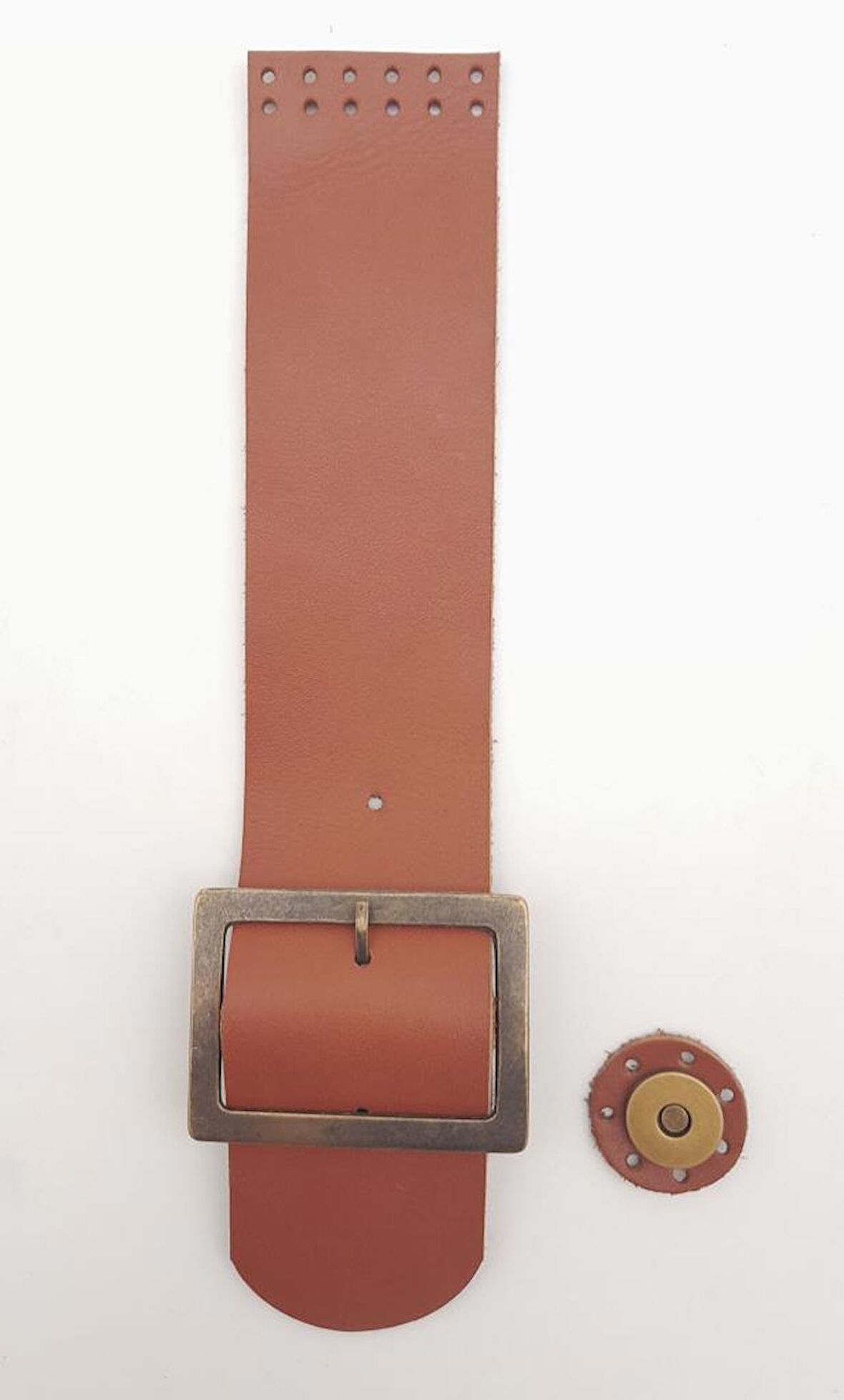 25x5 cm Taba Renk Gerçek Deri Düz Çanta Kapağı Antik Metalli