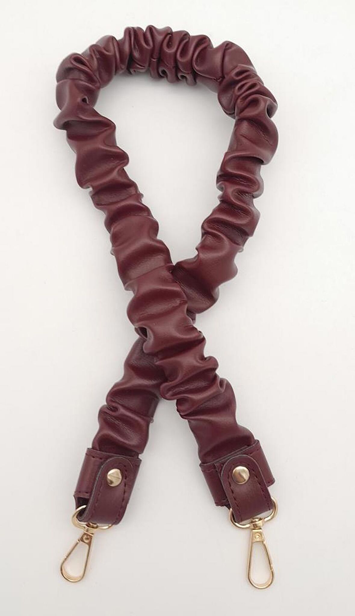 70 cm Büzgü Model Suni Deri Bordo Renk Çanta Sapı Light Gold Metalli