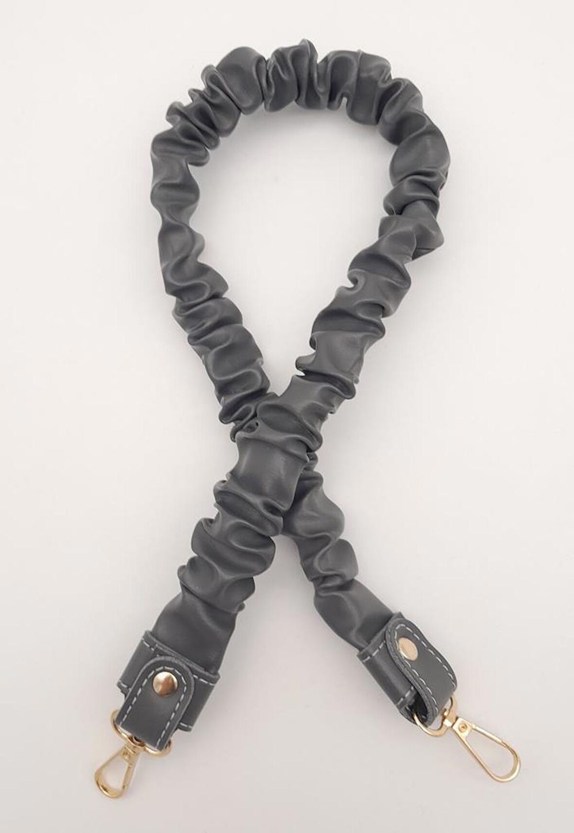 70 cm Büzgü Model Suni Deri Gri Renk Çanta Sapı Light Gold Metalli