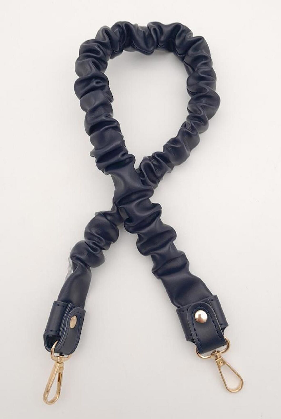 70 cm Büzgü Model Suni Deri Lacivert Renk Çanta Sapı Light Gold Metalli