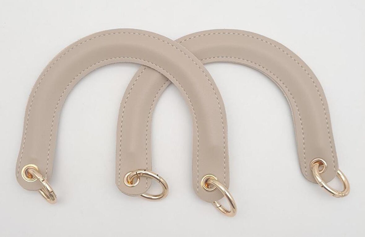 Oval Yaylı Halkalı Kapsüllü Suni Deri Bej Renk Tutma Sapı Light Gold Metalli