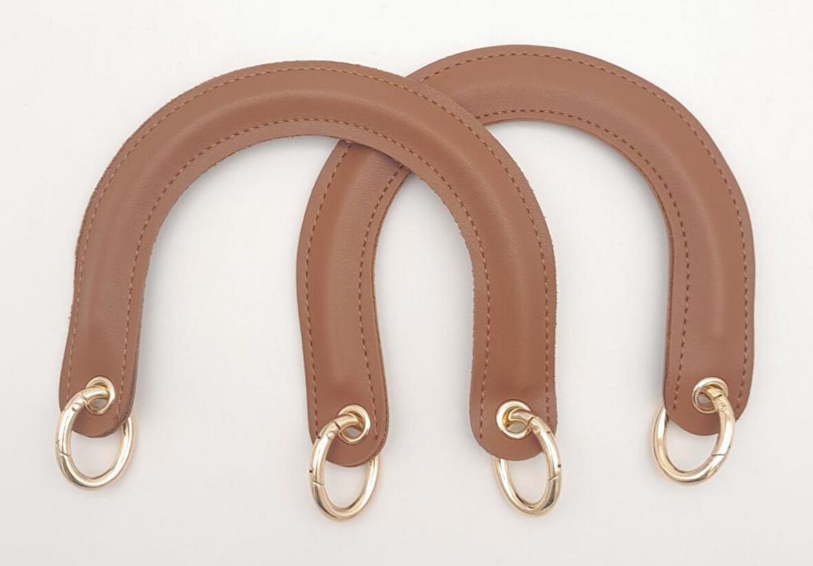 Oval Yaylı Halkalı Kapsüllü Suni Deri Taba Renk Tutma Sapı Light Gold Metalli