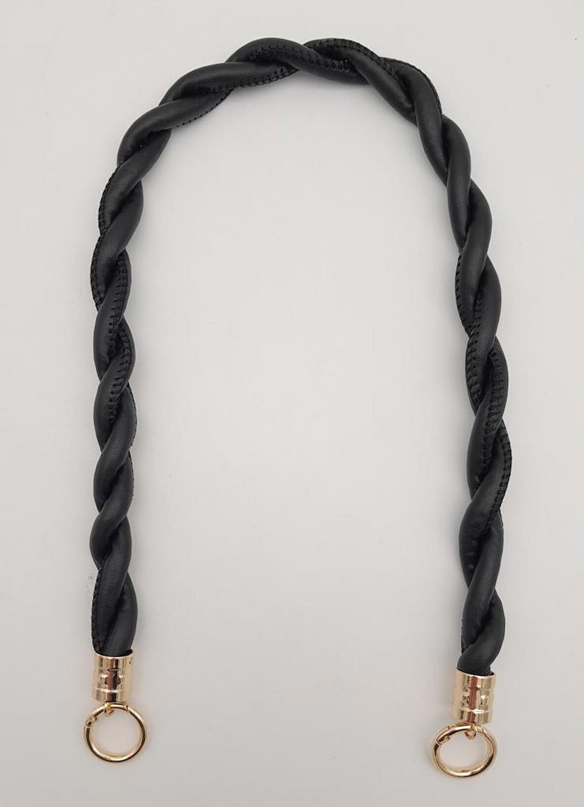 Siyah 10 mm Suni Deri İpli Çanta Sapı Light Gold Metalli