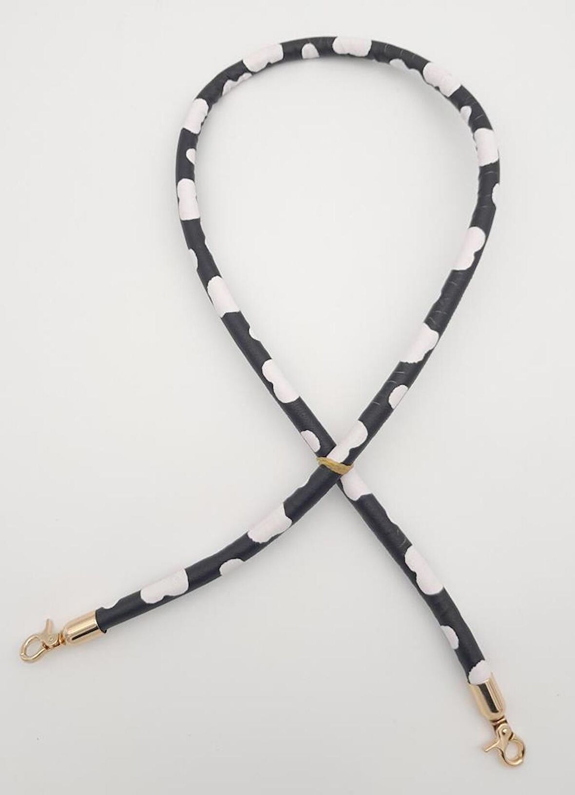 Suni Deri Kordon Çanta Sapı Siyah Beyaz Leopar Light Gold Metalli