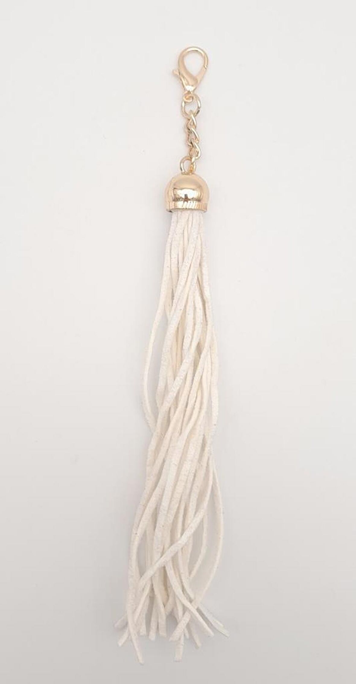 Süet Nubuk Deri Kovanlı Uzun Püskül Beyaz Renk Light Gold Metalli