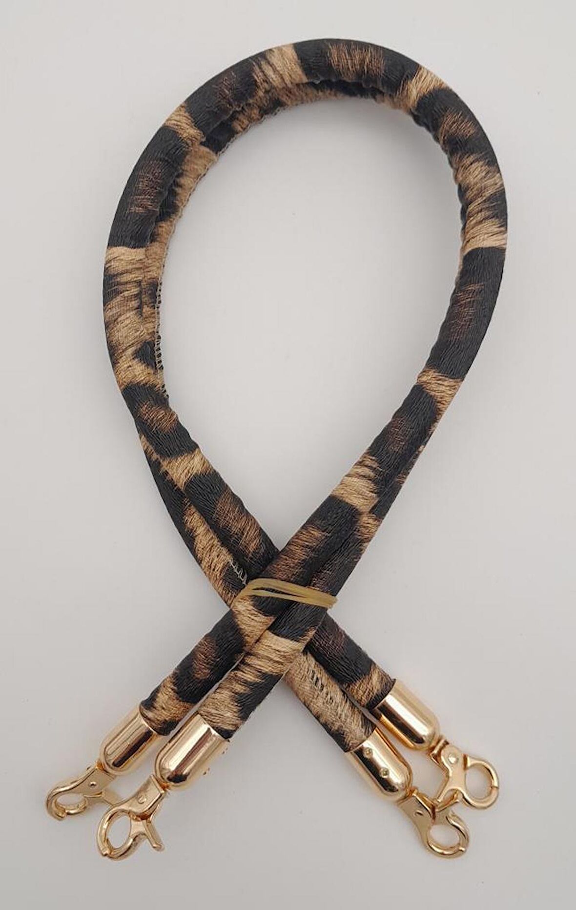 Çift Kordon Çanta Sapı Leopar Light Gold Metalli