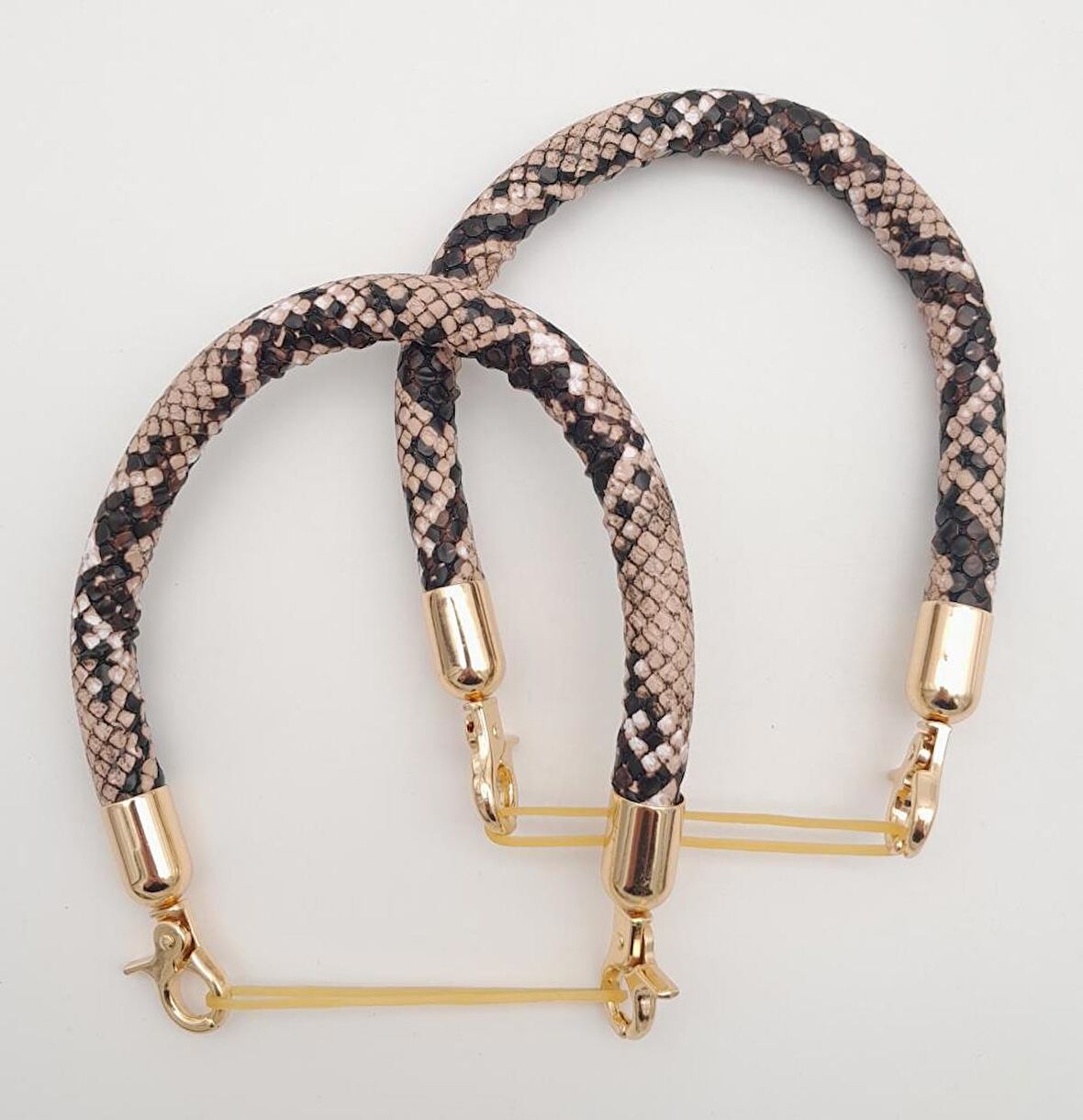 Çift Kısa Kordon Çanta Sapı Yılan Derisi Desen Light Gold Metalli