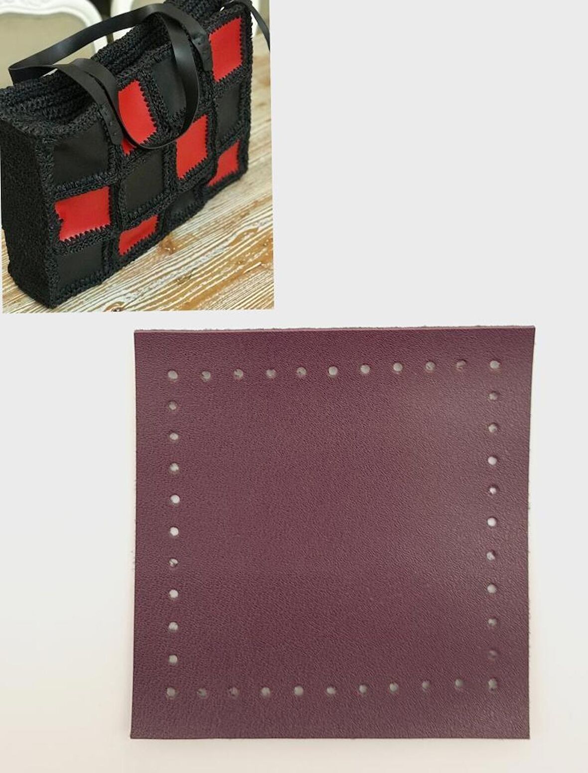 10x10 cm Kare Suni Deri Mor Renk