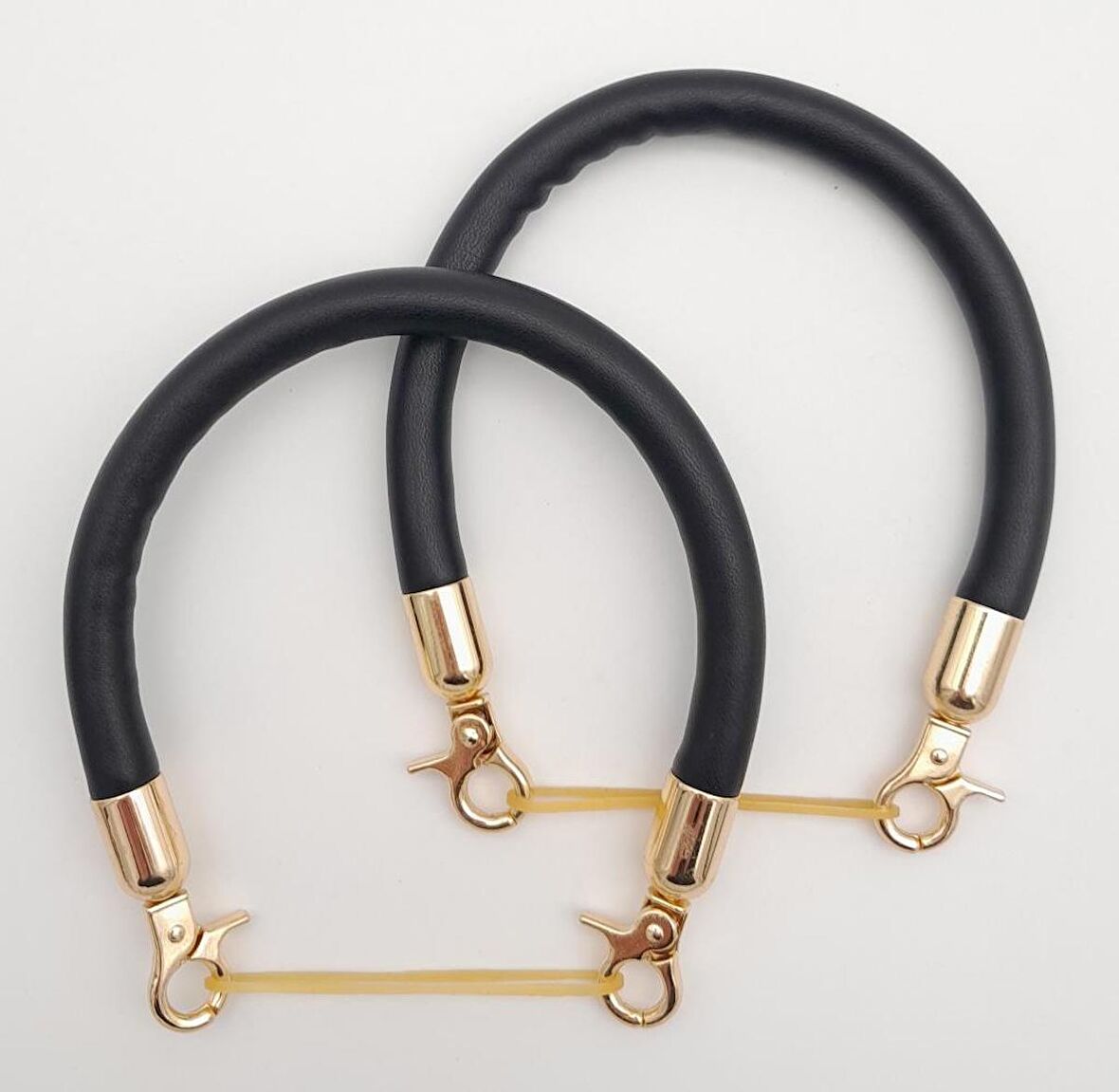 Çift Kısa Kordon Çanta Sapı Siyah Renk Light Gold Metalli