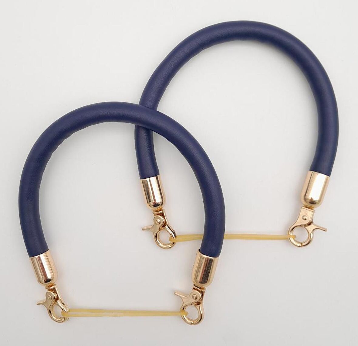 Çift Kısa Kordon Çanta Sapı Lacivert Renk Light Gold Metalli