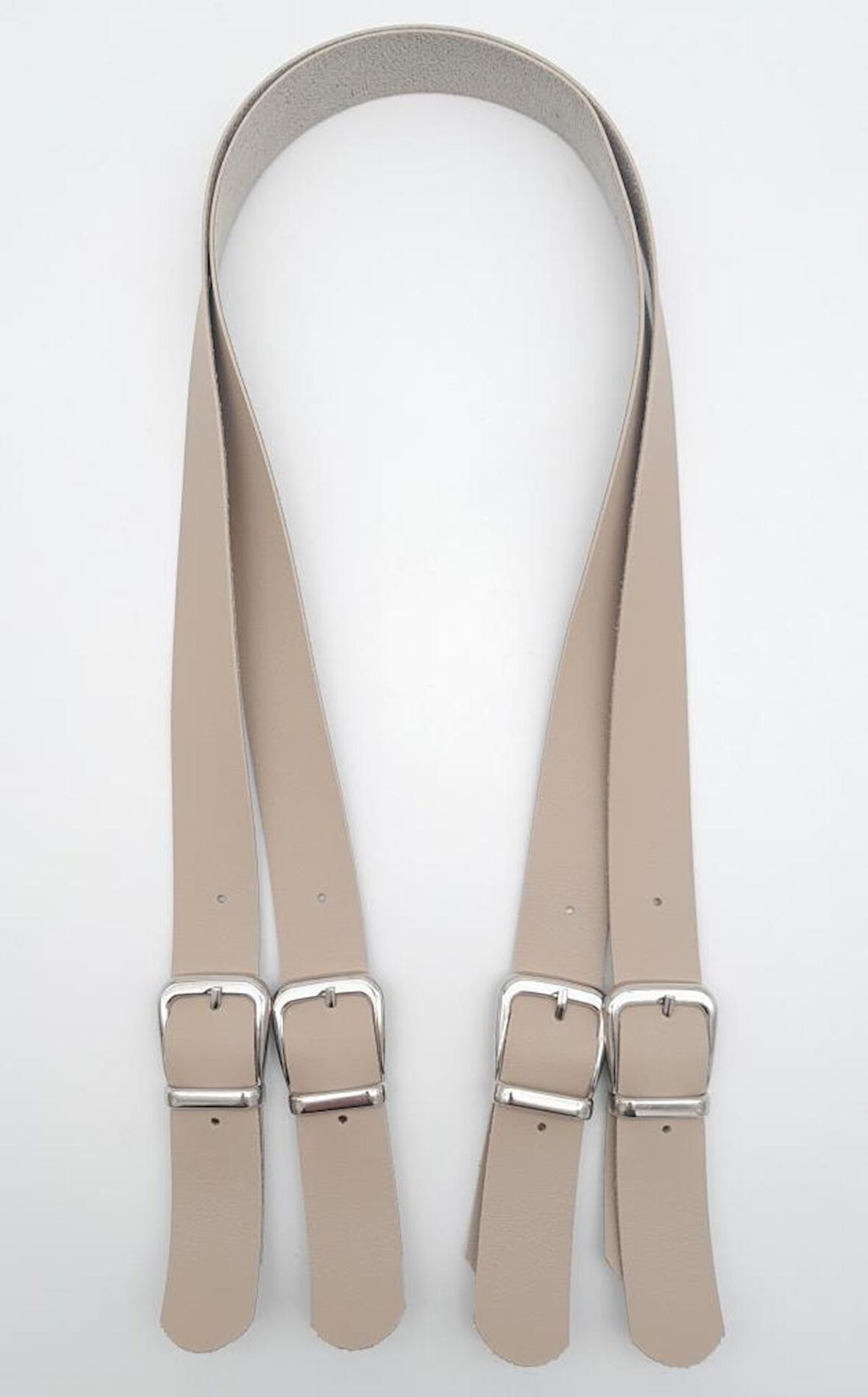 Tokalı Model Suni Deri Bej Renk Çift Çanta Sapı Gümüş Metal