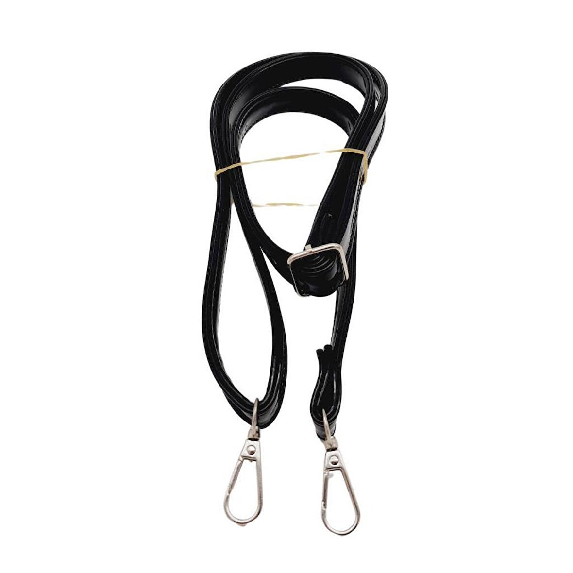 Rugan Deri 125x2 cm Sürgütlü Siyah Renk Çanta Sapı Gümüş Metalli