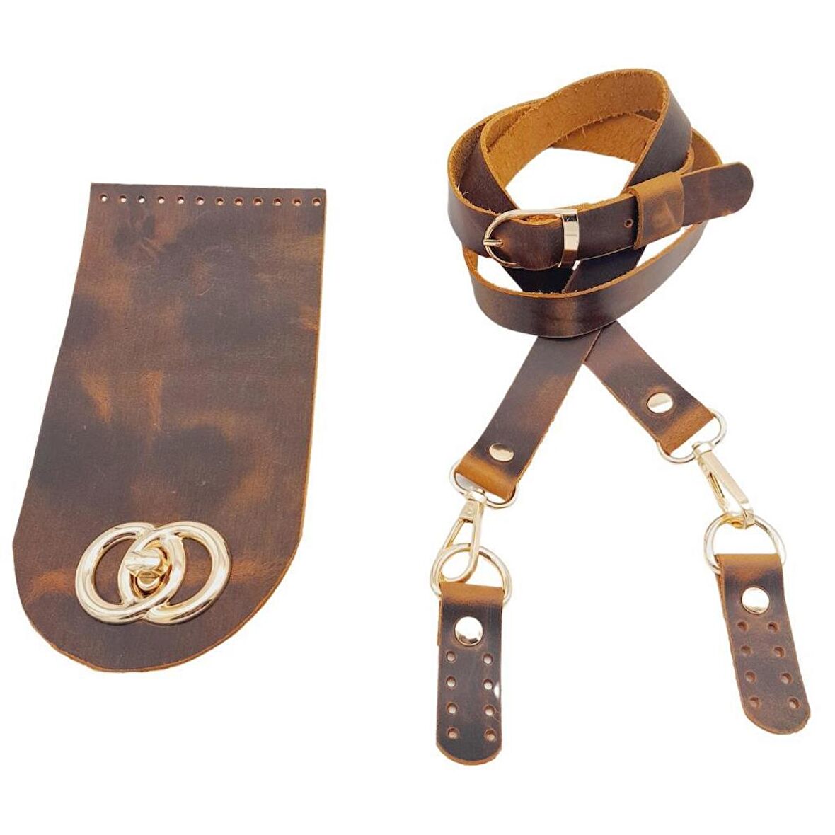 Crazy Oil Hardal Sarı Gerçek Deri Dual Model Çanta Seti Light Gold Metalli