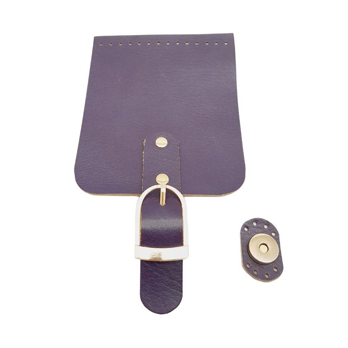 Gerçek Deri 21x12 cm Mor Renk Çanta Kapağı Light Gold Metalli