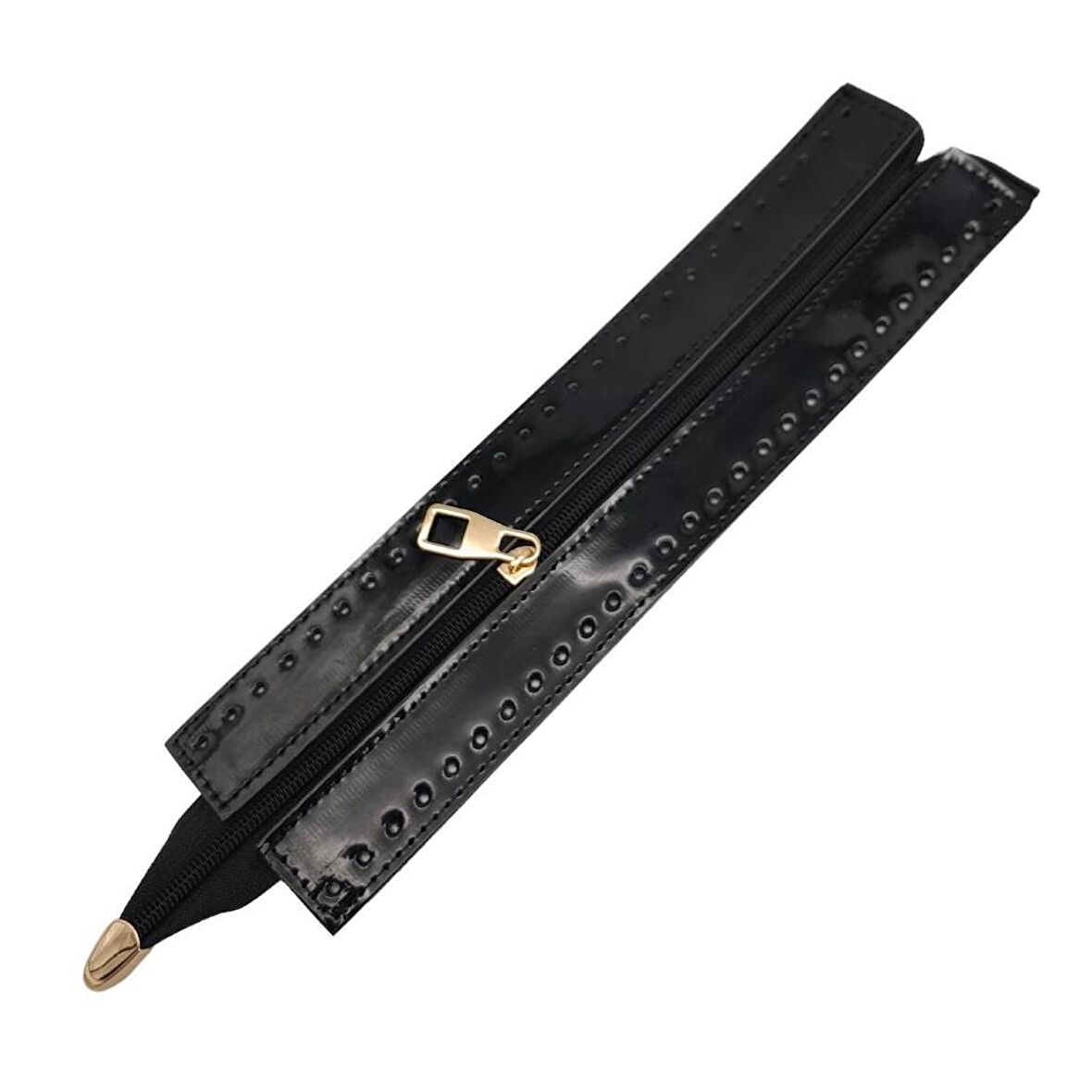 Rugan Derili 28 cm Siyah Renk Fermuar Light Gold Metalli