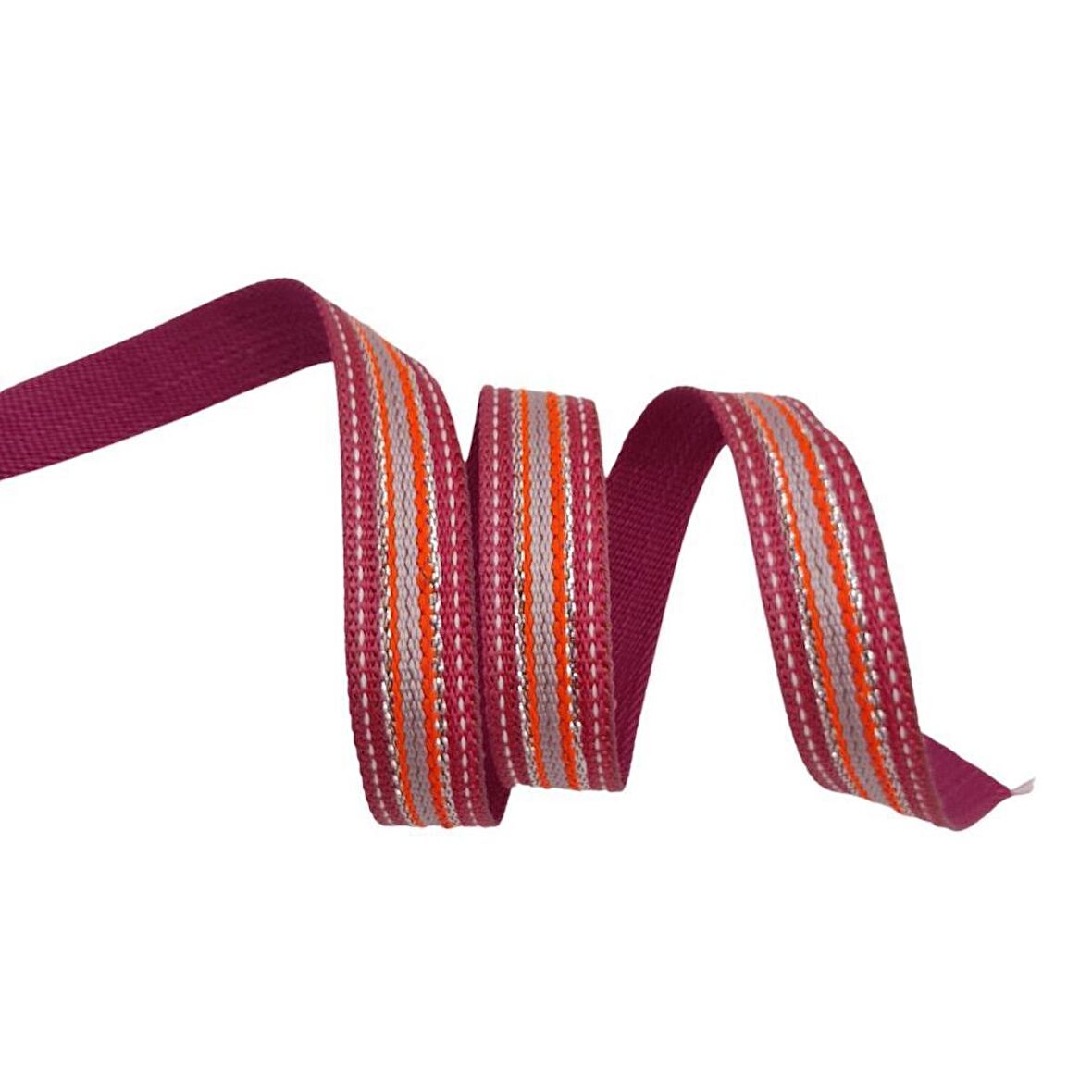3 cm Polyester Kolon Fuşya Gümüş Simli 1 Metre