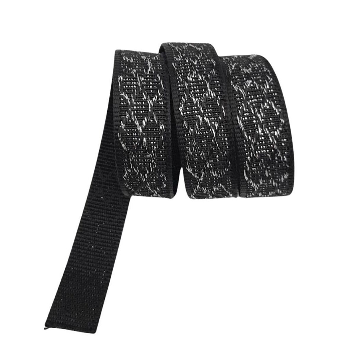 3 cm Polyester Kolon Siyah Gümüş Simli 1 Metre