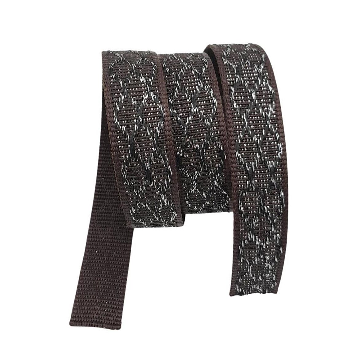3 cm Polyester Kolon Kahverengi Gümüş Simli 1 Metre