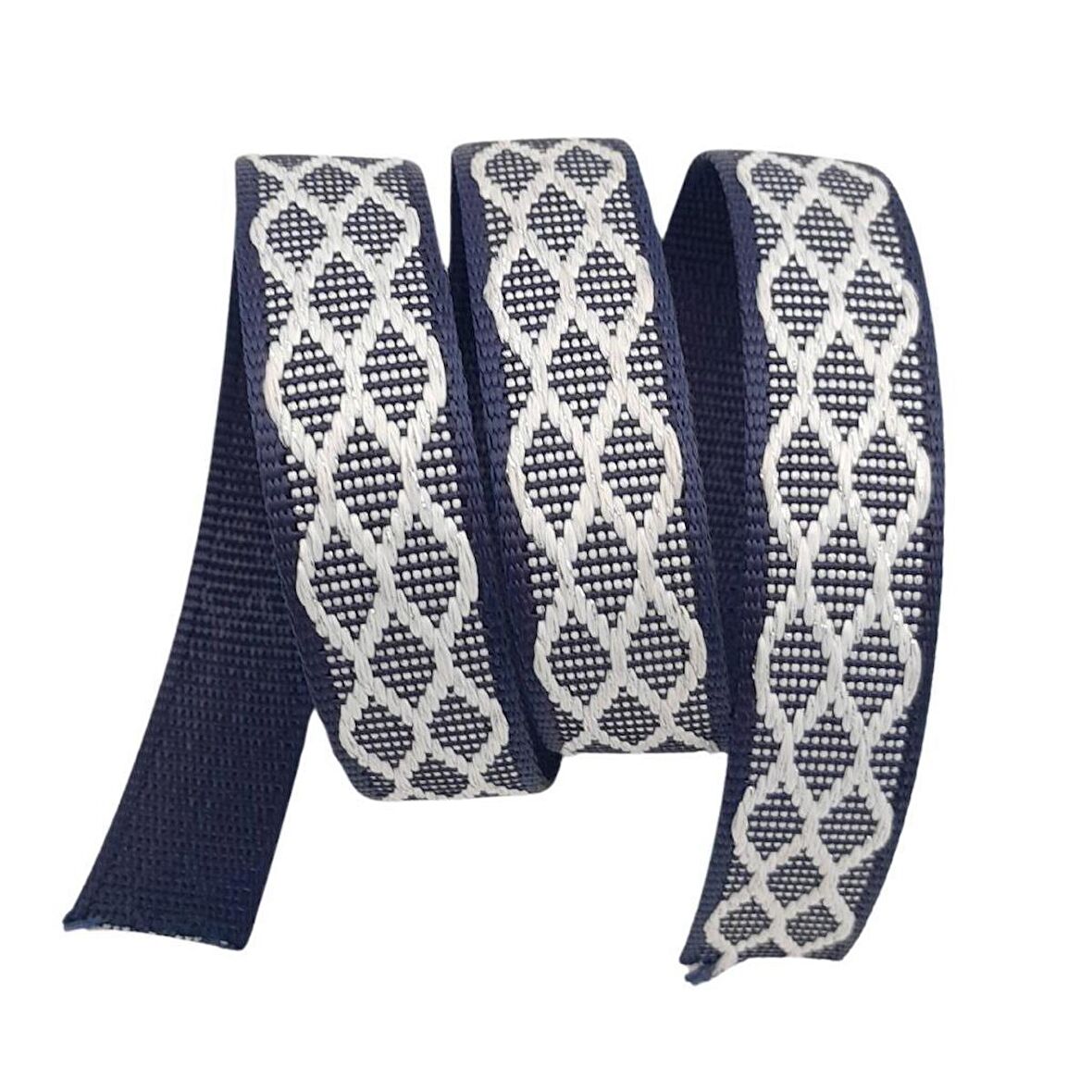 3 cm Polyester Kolon Lacivert Beyaz Simli 1 Metre