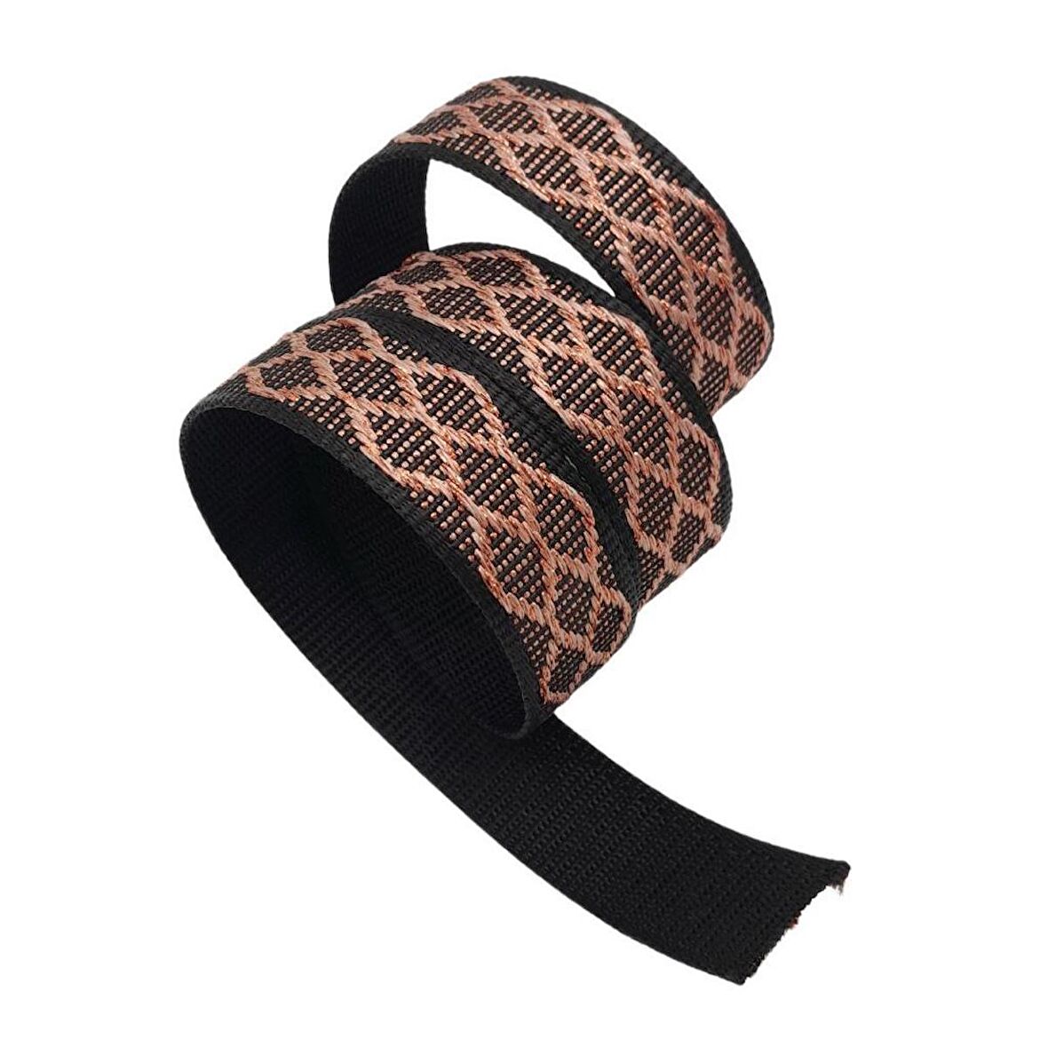 3 cm Polyester Kolon Siyah Pembe Simli 1 Metre